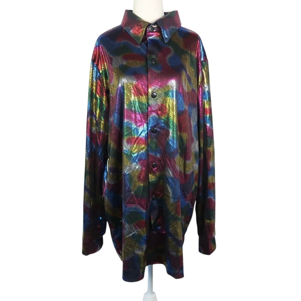 Suit Yourself Costume Co Groovy Shiny 70s Disco Rainbow Shirt Mens